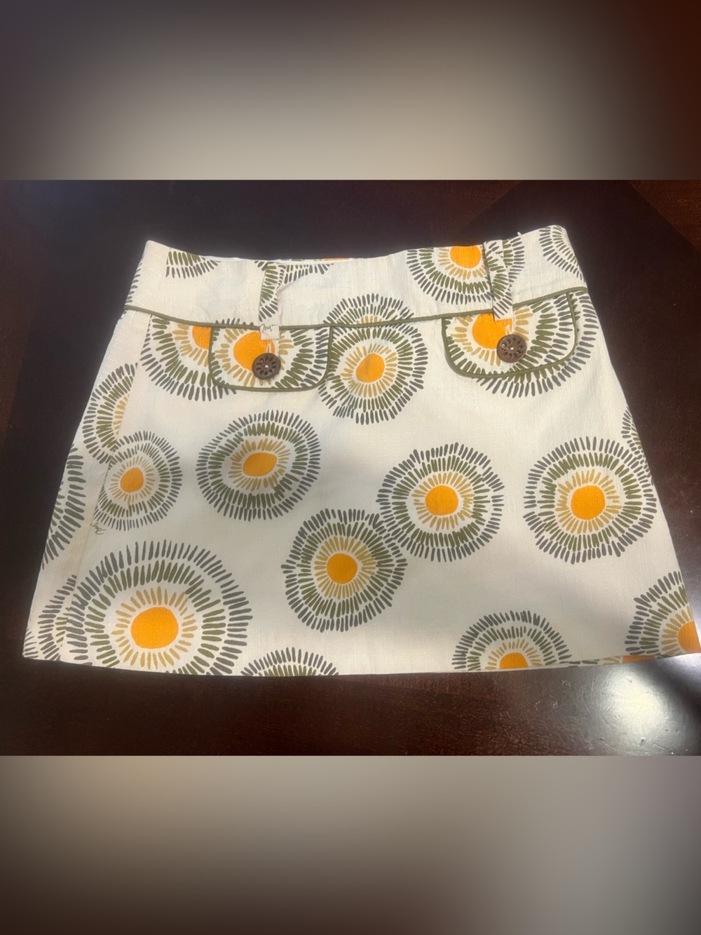 Trina Turk Yellow & Olive Sunburst micro mini skirt